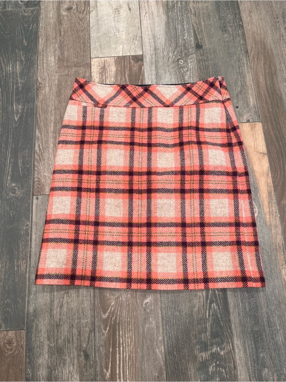 L.L. Bean Skirt Favorite Fit Lined Wool Blend Pink/Multi Plaid Preppy Womens 10